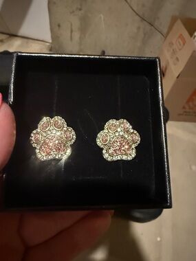 Heidi Daus Glitter Paw Print Stud Earrings - Pink Rhinestone
